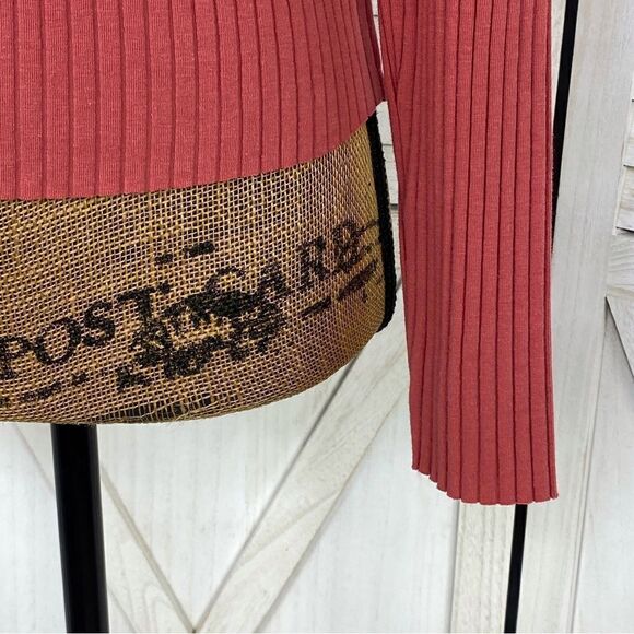 Self Esteem Ribbed Knit V Neck Crop Shirt Spice Orange Medium - Picture 6 of 12